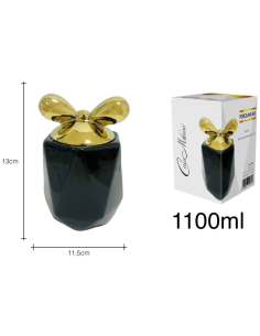 Barattolo in Porcellana Nero con tappo fiocco Oro 13x11,5cm 2