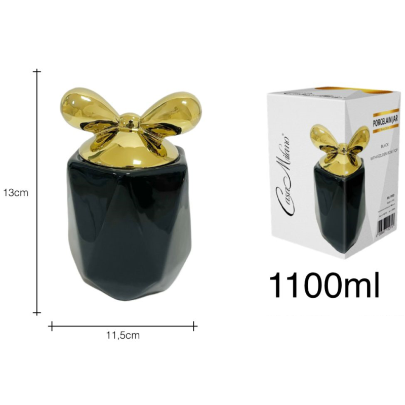 Barattolo in Porcellana Nero con tappo fiocco...