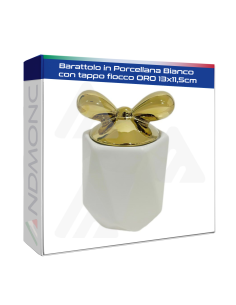 Barattolo in Porcellana Bianco con tappo fiocco Oro...
