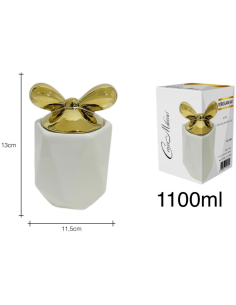 Barattolo in Porcellana Bianco con tappo fiocco Oro... 2