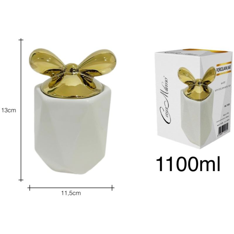 Barattolo in Porcellana Bianco con tappo fiocco...