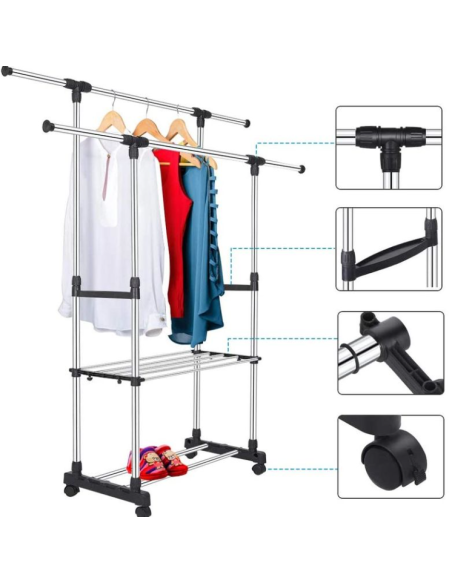 Appendiabiti Estensibile Telescopico Doppio Attaccapanni Allungabile