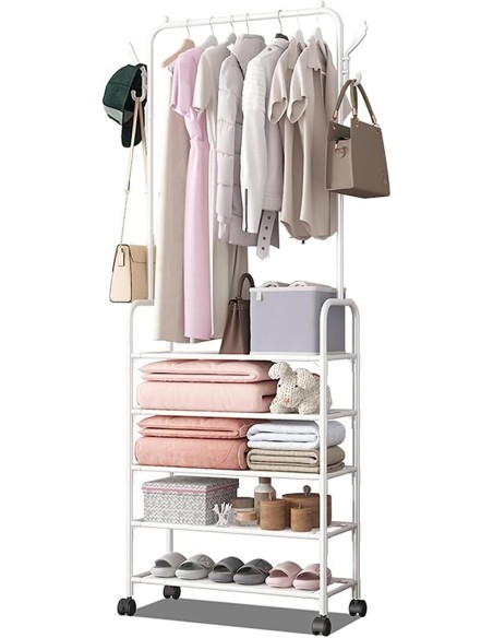 Attaccapanni appendiabiti in metallo con ganci, 5 mensole, Bianco