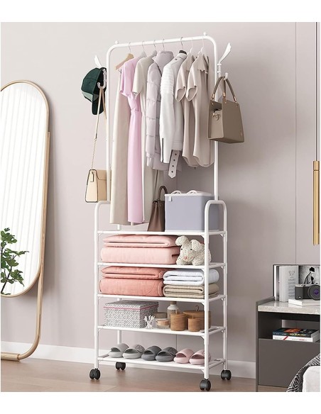 Attaccapanni appendiabiti in metallo con ganci, 5 mensole, Bianco