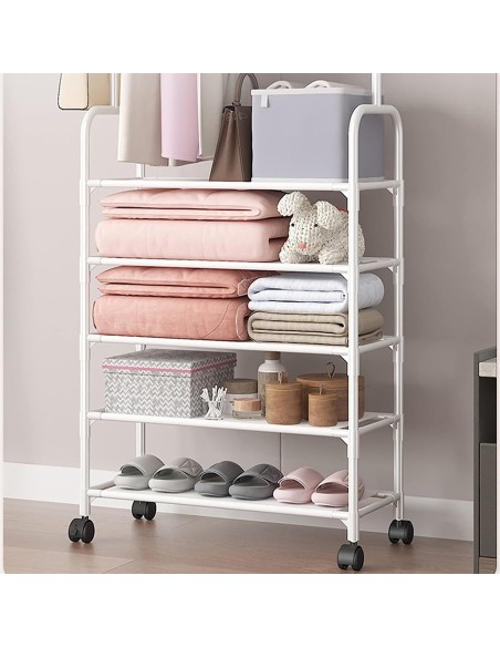 Attaccapanni appendiabiti in metallo con ganci, 5 mensole, Bianco