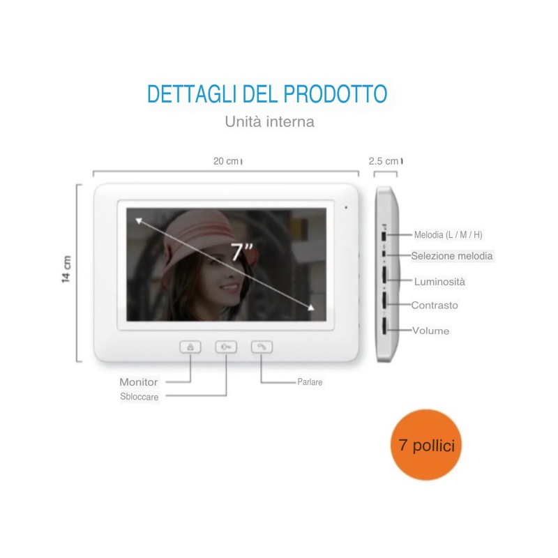 2MP 7 "160 Gradi Wifi AHD Videocitofono Per...