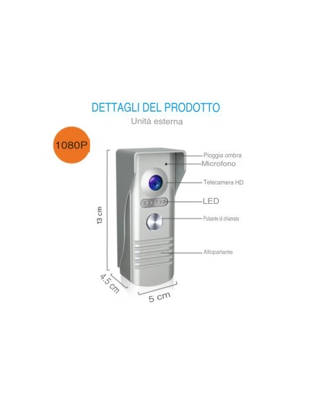 2MP 7 "160 Gradi Wifi AHD Videocitofono Per Casa Grandangolare Con Visione Notturna