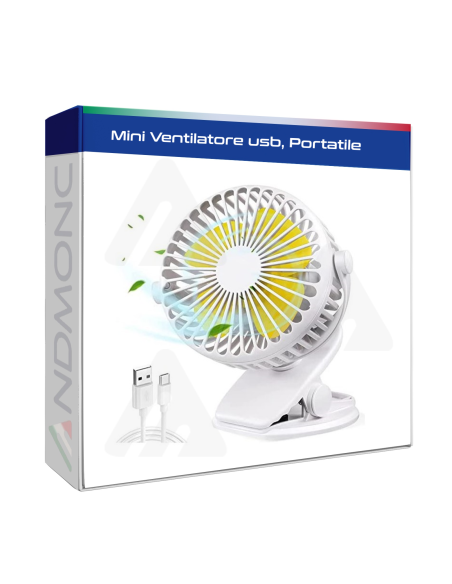 Mini Ventilatore usb, Portatile Ventilatore piccolo da Scrivania con clip, 3 Velocità, Rotazione a 360 °