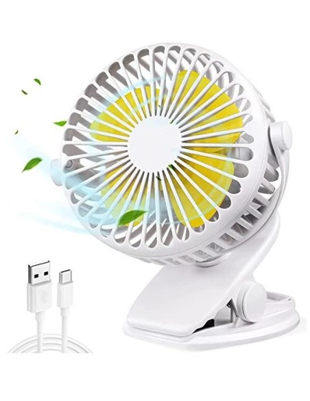 Mini Ventilatore usb, Portatile Ventilatore piccolo da Scrivania con clip, 3 Velocità, Rotazione a 360 °