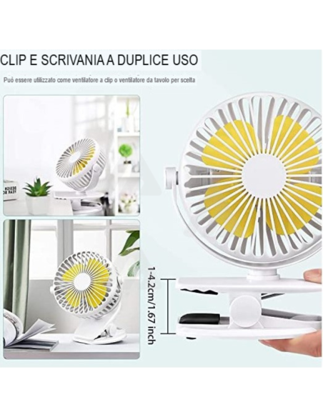 Mini Ventilatore usb, Portatile Ventilatore piccolo da Scrivania con clip, 3 Velocità, Rotazione a 360 °
