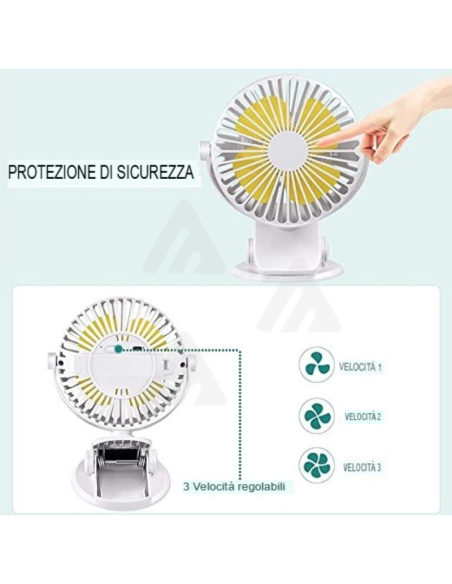 Mini Ventilatore usb, Portatile Ventilatore piccolo da Scrivania con clip, 3 Velocità, Rotazione a 360 °