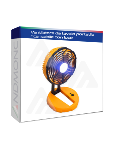 Ventilatore da tavolo portatile ricaricabile per interni ed esterni a 3 velocità con luce