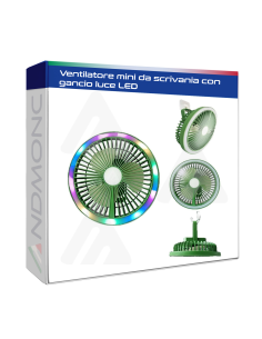 Ventilatore mini da scrivania con gancio luce LED