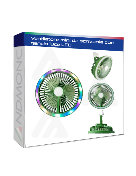 Ventilatore mini da scrivania con gancio luce LED