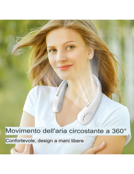 Ventilatore portatile da collo ricaricabile tramite USB 3 velocità