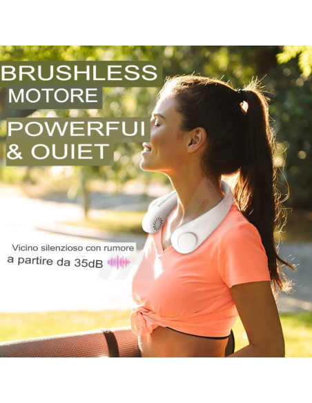Ventilatore portatile da collo ricaricabile tramite USB 3 velocità
