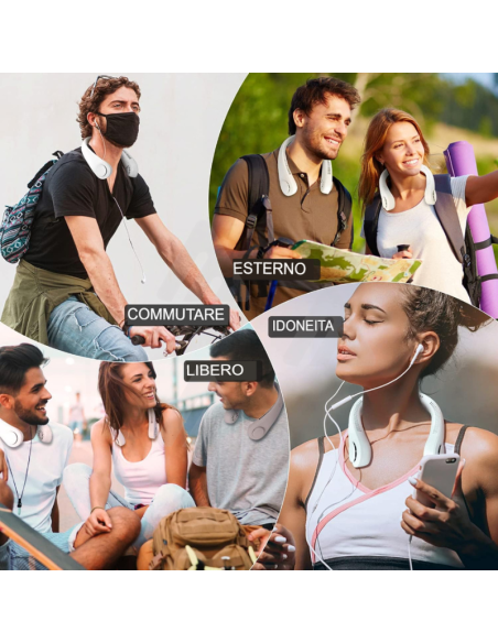 Ventilatore portatile da collo ricaricabile tramite USB 3 velocità