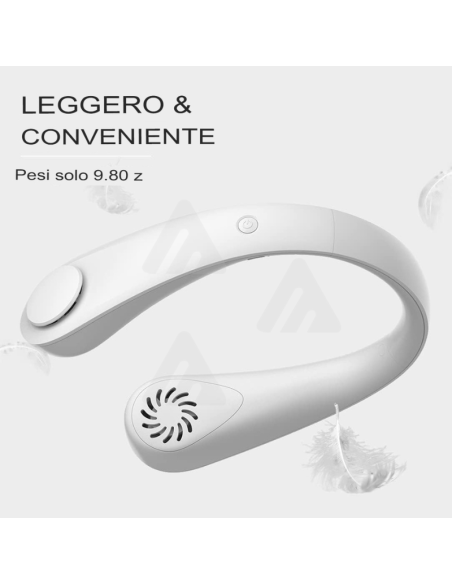 Ventilatore portatile da collo ricaricabile tramite USB 3 velocità