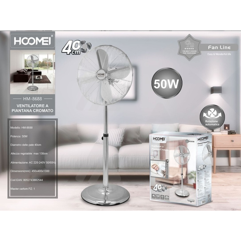 Ventilatore a piantana Cromato hm-8688 50W