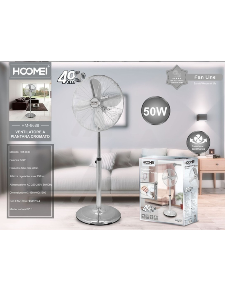 Ventilatore a piantana Cromato hm-8688 50W