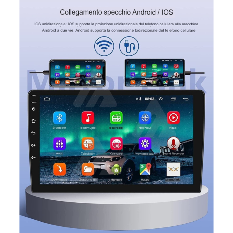 Autoradio 2 DIN 10" Android gps wifi bluetooth