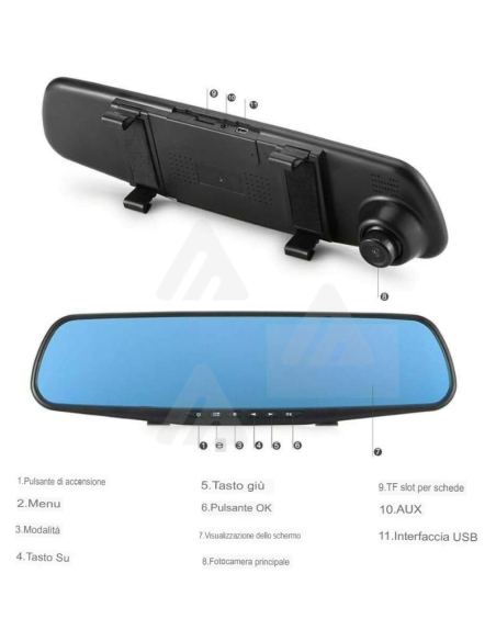 DVR Auto 1080P Monitor specchietto videocamera fronte e retro