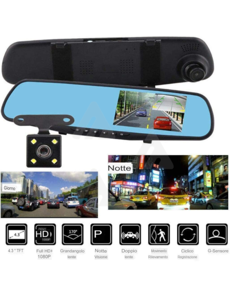 DVR Auto 1080P Monitor specchietto videocamera fronte e retro