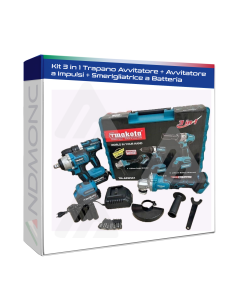 Kit 3 in 1 Trapano Avvitatore + Avvitatore a Impulsi +...