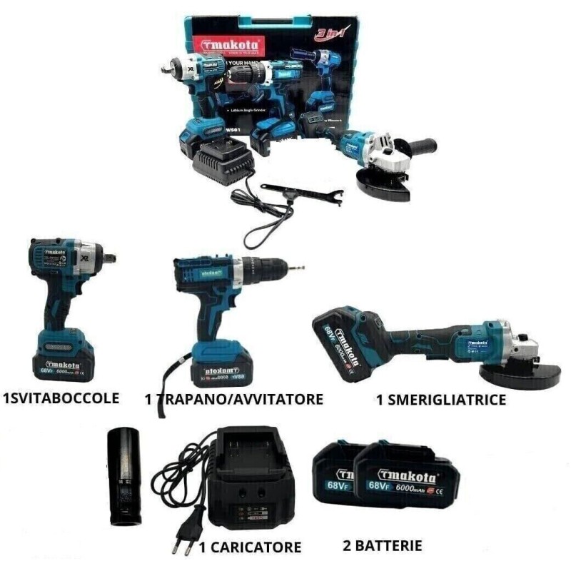 Kit 3 in 1 Trapano Avvitatore + Avvitatore a...