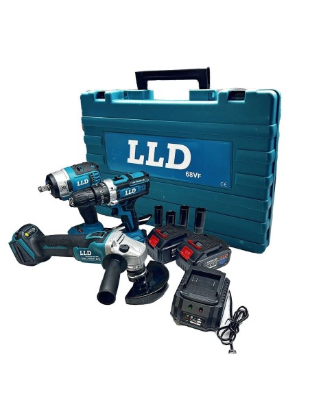 Kit 3 in 1 Trapano Avvitatore + Avvitatore a Impulsi + Smerigliatrice a Batteria