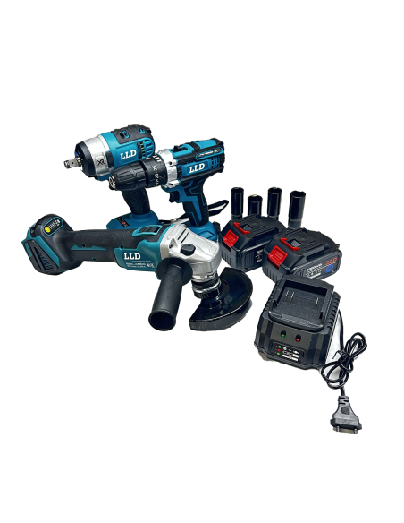 Kit 3 in 1 Trapano Avvitatore + Avvitatore a Impulsi + Smerigliatrice a Batteria