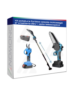 Kit potatura forbice cesoia motosega 6" a batteria 26V +...