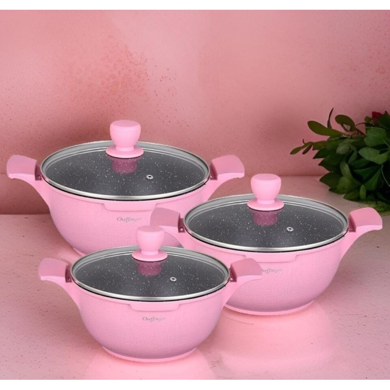 Set di Pentole 20-24-28cm Cheffinger Rosa 6 pezzi
