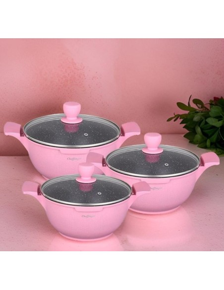 Set di Pentole 20-24-28cm Cheffinger Rosa 6 pezzi