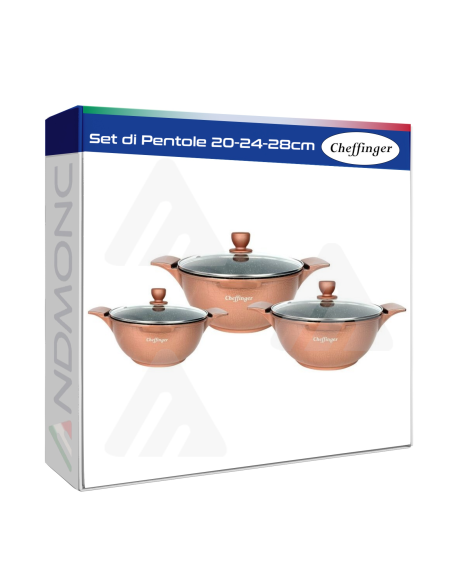 Set di Pentole Rame 20-24-28cm Cheffinger Rosa 6 pezzi
