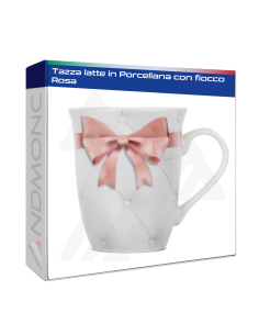 Tazza latte in Porcellana con fiocco Rosa 12,5x9x10,5cm