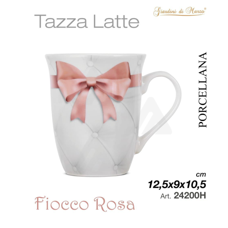 Tazza latte in Porcellana con fiocco Rosa...