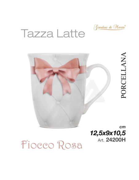 Tazza latte in Porcellana con fiocco Rosa 12,5x9x10,5cm