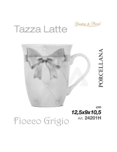 Tazza latte in Porcellana con fiocco Grigio 12,5x9x10,5cm 2