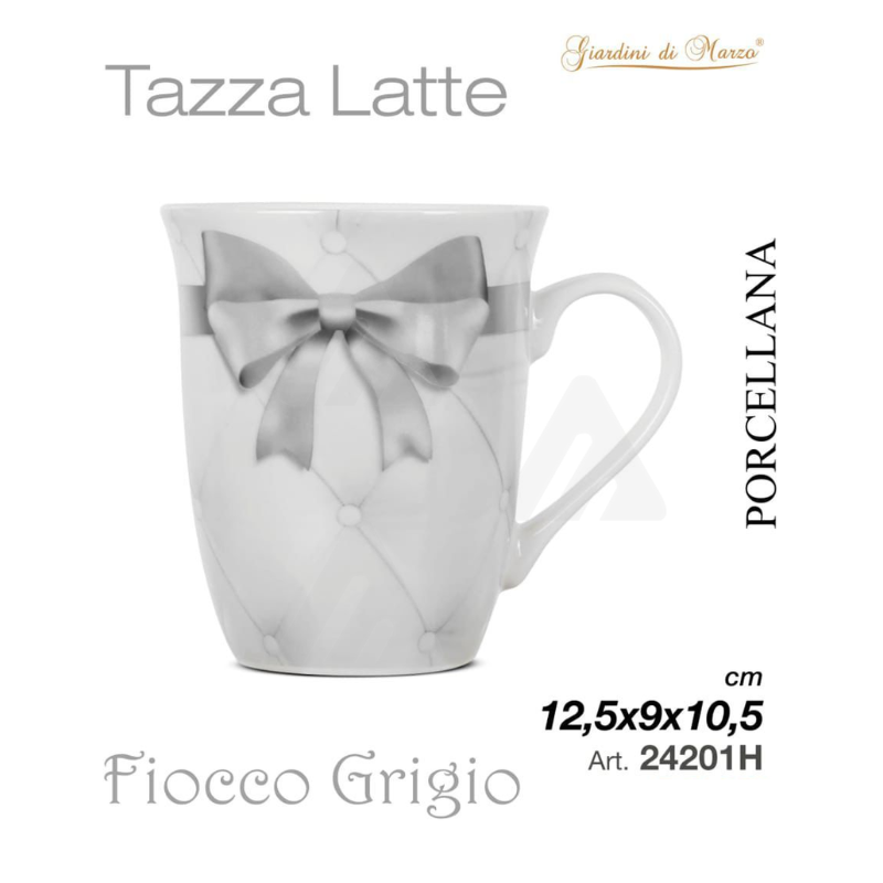 Tazza latte in Porcellana con fiocco Grigio...