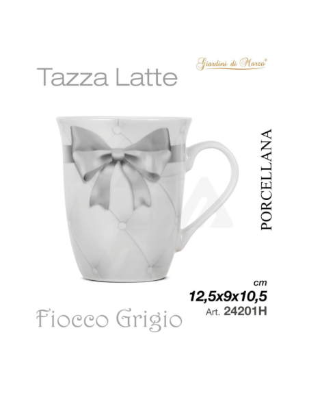 Tazza latte in Porcellana con fiocco Grigio 12,5x9x10,5cm