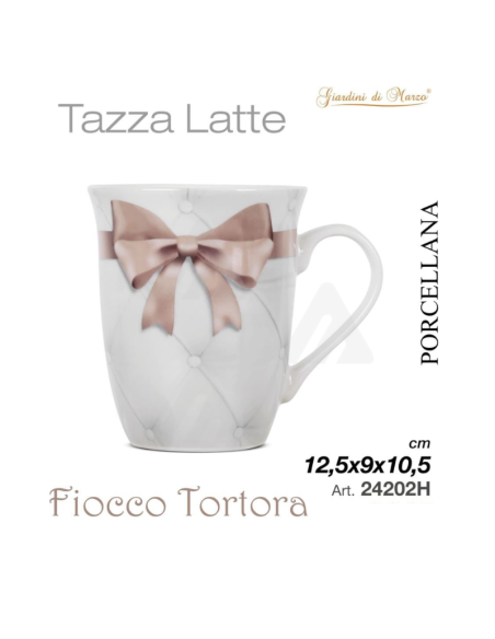Tazza latte in Porcellana con fiocco Tortora 12,5x9x10,5cm