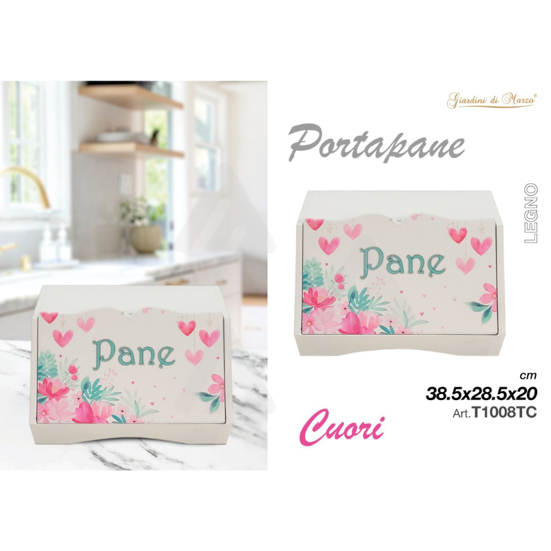 Portapane in legno design Cuori 38,5x28,5x20cm