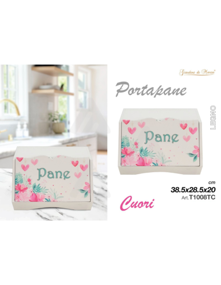 Portapane in legno design Cuori 38,5x28,5x20cm