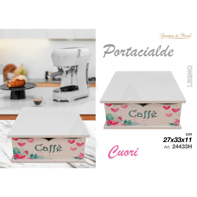 Portacialde in legno design cuori 27x33x11cm