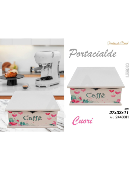 Portacialde in legno design cuori 27x33x11cm