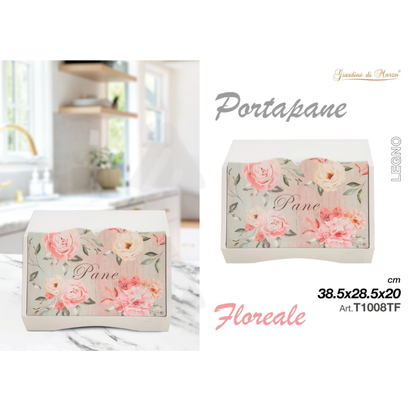 Portapane in legno design floreale 38,5x28,5x20cm
