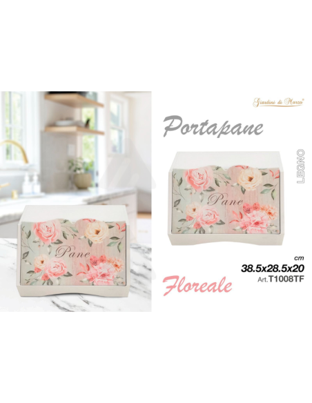 Portapane in legno design floreale 38,5x28,5x20cm