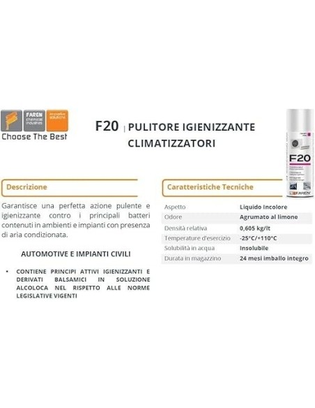Faren - F20 - Igienizzante Spray per Climatizzatori di Casa e Auto - 400ml