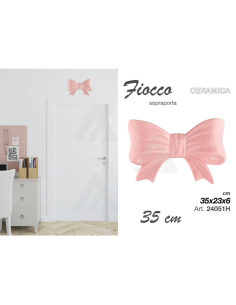 Sopraporta Fiocco in ceramica Rosa 35cm 2